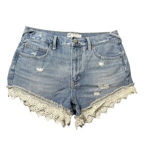 Free People‎ Size 27 Women's Cuttoff Denim Shorts With Lace Trim High Rise #I5-3